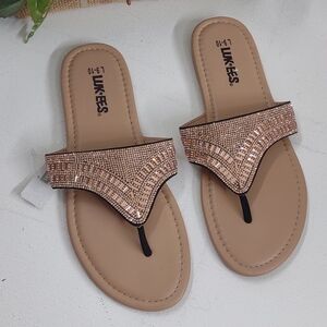 Muk Luks Tan Sandals with Gold Embellishments